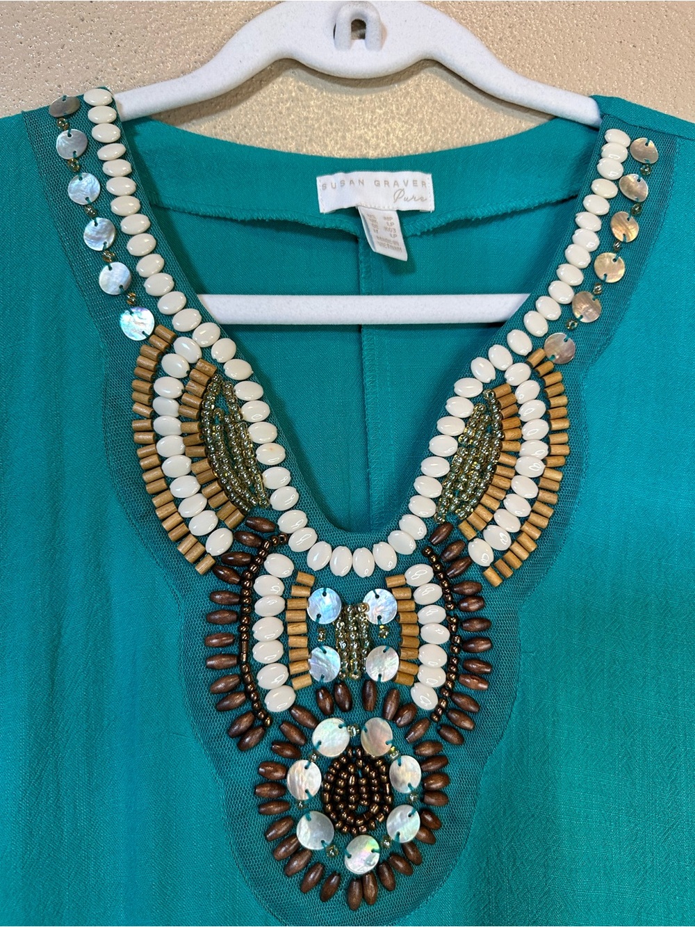 Susan Graver Sleeveless Teal Beach Maxi Dress with Embellished V-Neck - Picture 3 of 6